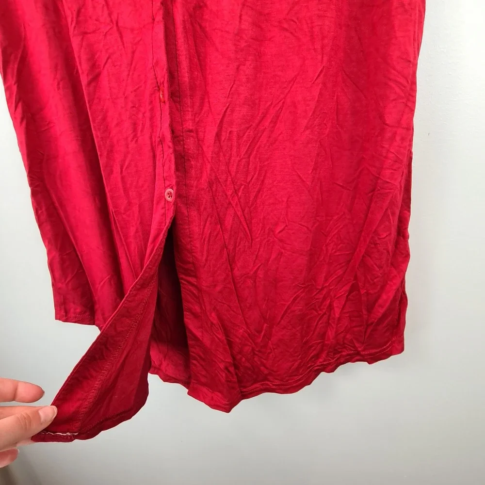 Avidlove Red Button Down Sleep Shirt Nightgown Short Sleeve Satin Trim‎ XL NEW